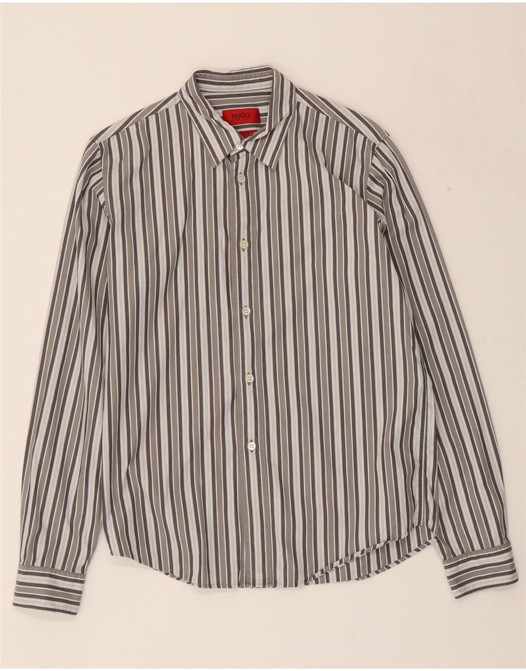 HUGO BOSS Mens Shirt Small Grey Striped Vintage Hugo Boss and Second-Hand Hugo Boss from Messina Hembry 