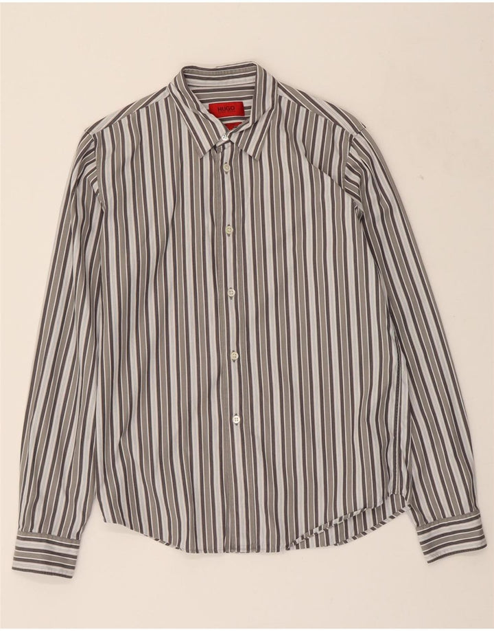 HUGO BOSS Mens Shirt Small Grey Striped Vintage Hugo Boss and Second-Hand Hugo Boss from Messina Hembry 