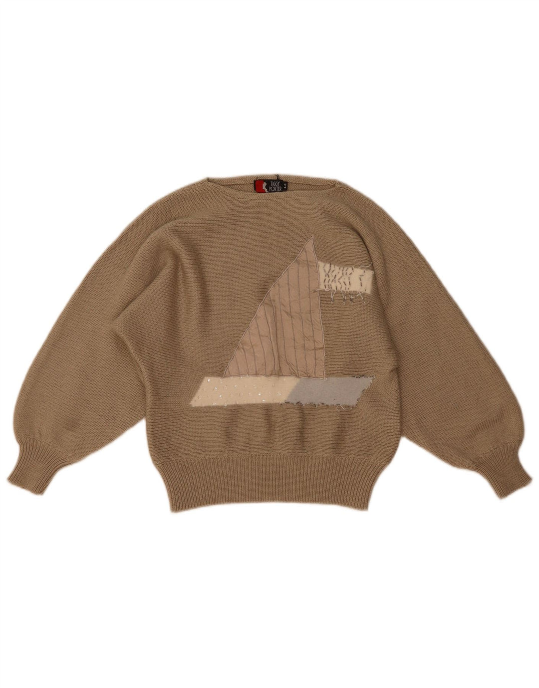Vintage mujer gráfico barco cuello jersey suéter IT 42 marrón medio