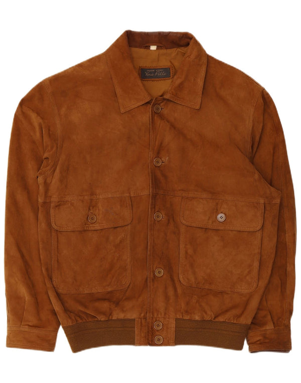 Vintage hombres ante bomber chaqueta IT 50 cuero marrón grande