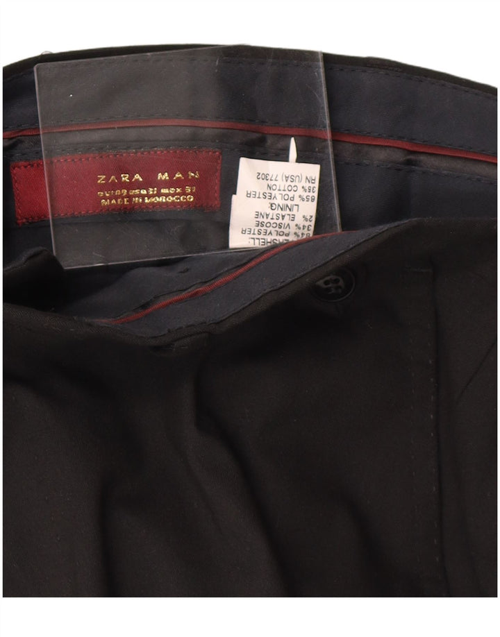 ZARA Pantalón de traje recto para hombre EU 40 Medium W31 L32 Negro Poliéster