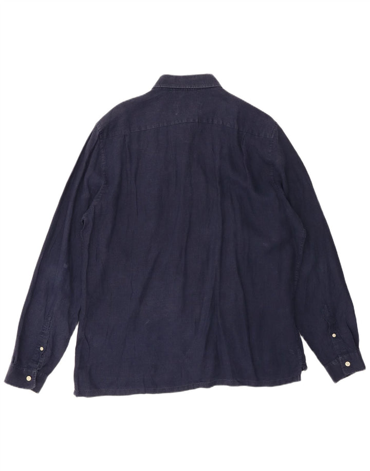 LACOSTE Camisa de corte regular para hombre Talla 43 Grande Lino azul marino