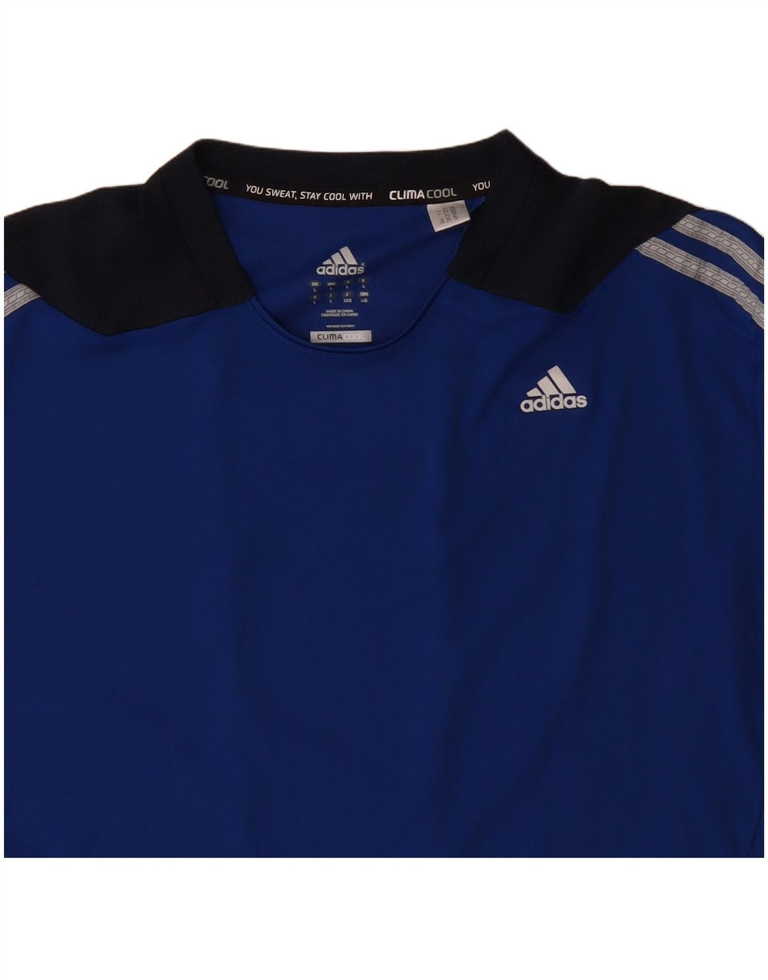 ADIDAS Camiseta Climacool para hombre Top grande azul color block poliéster