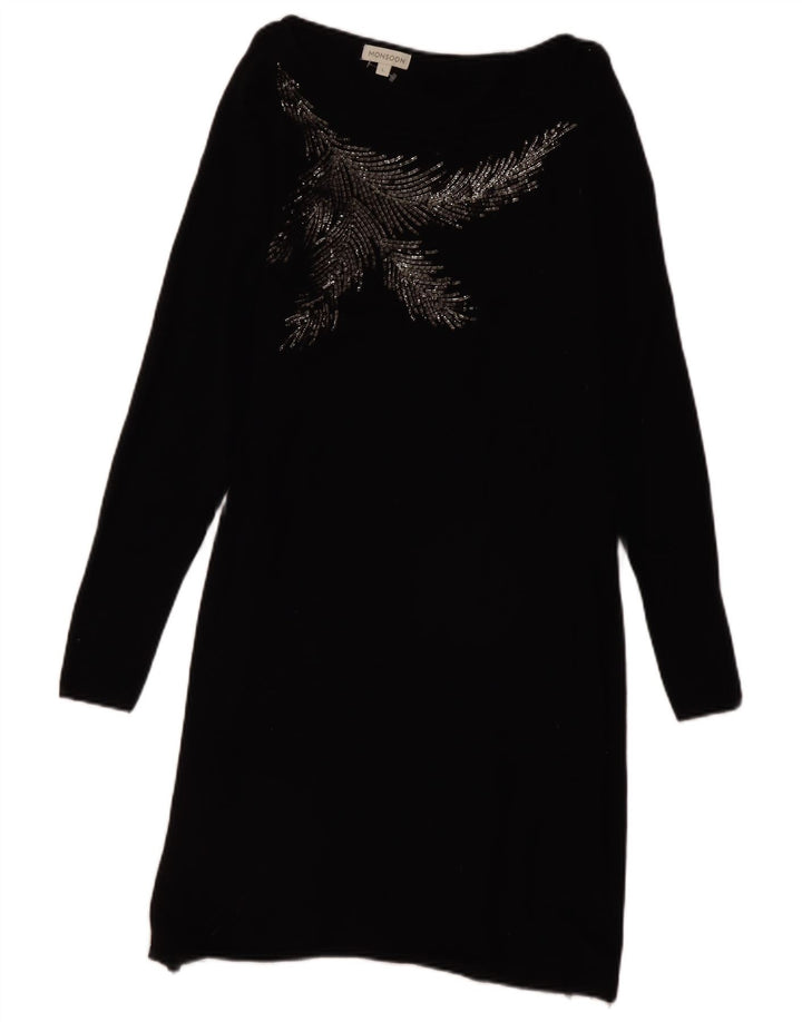 MONSOON Vestido tipo jersey gráfico para mujer UK 46 Grande Algodón negro