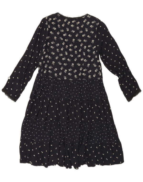 Giorgio Kauten Vestido escalonado de manga larga para mujer UK 42 Mediano Negro Floral
