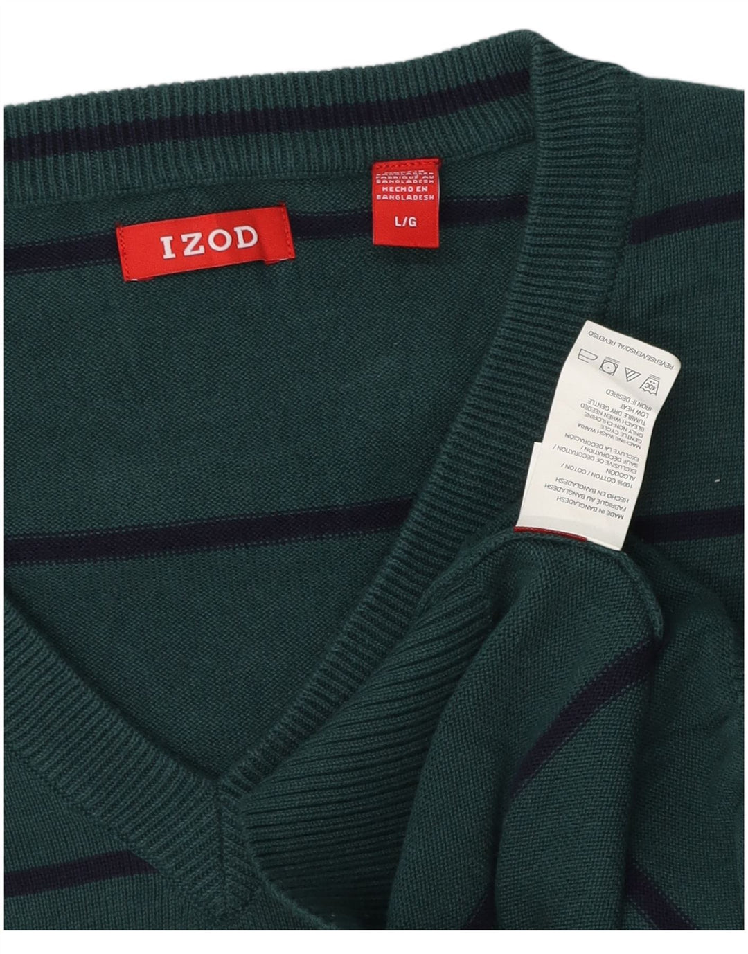 IZOD Jersey con Cuello en V para Hombre de algodón a Rayas Verde Grande