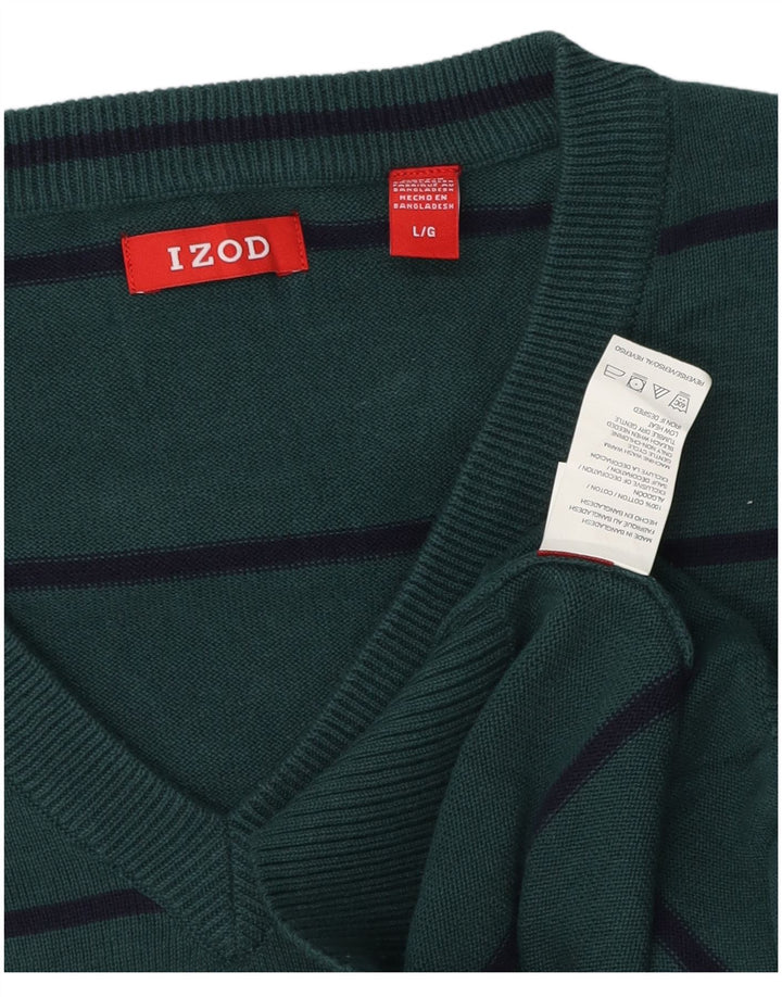 IZOD Jersey con Cuello en V para Hombre de algodón a Rayas Verde Grande