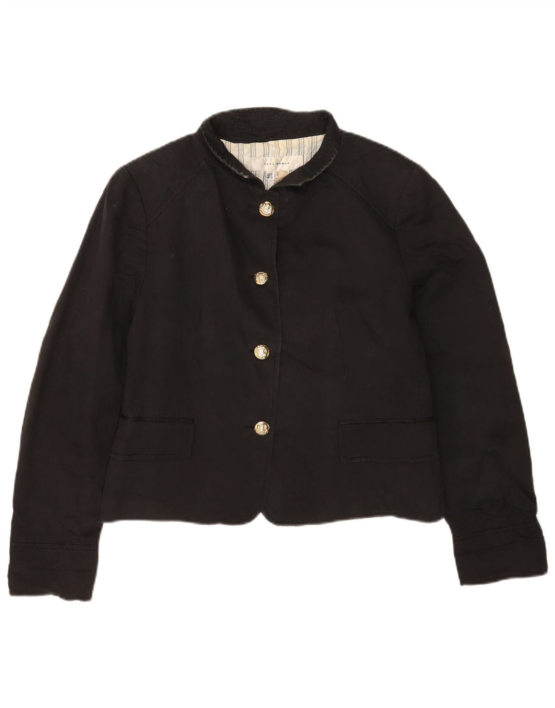 Zara Mujer Crop Bomber Chaqueta UK 40 XL Algodón Negro