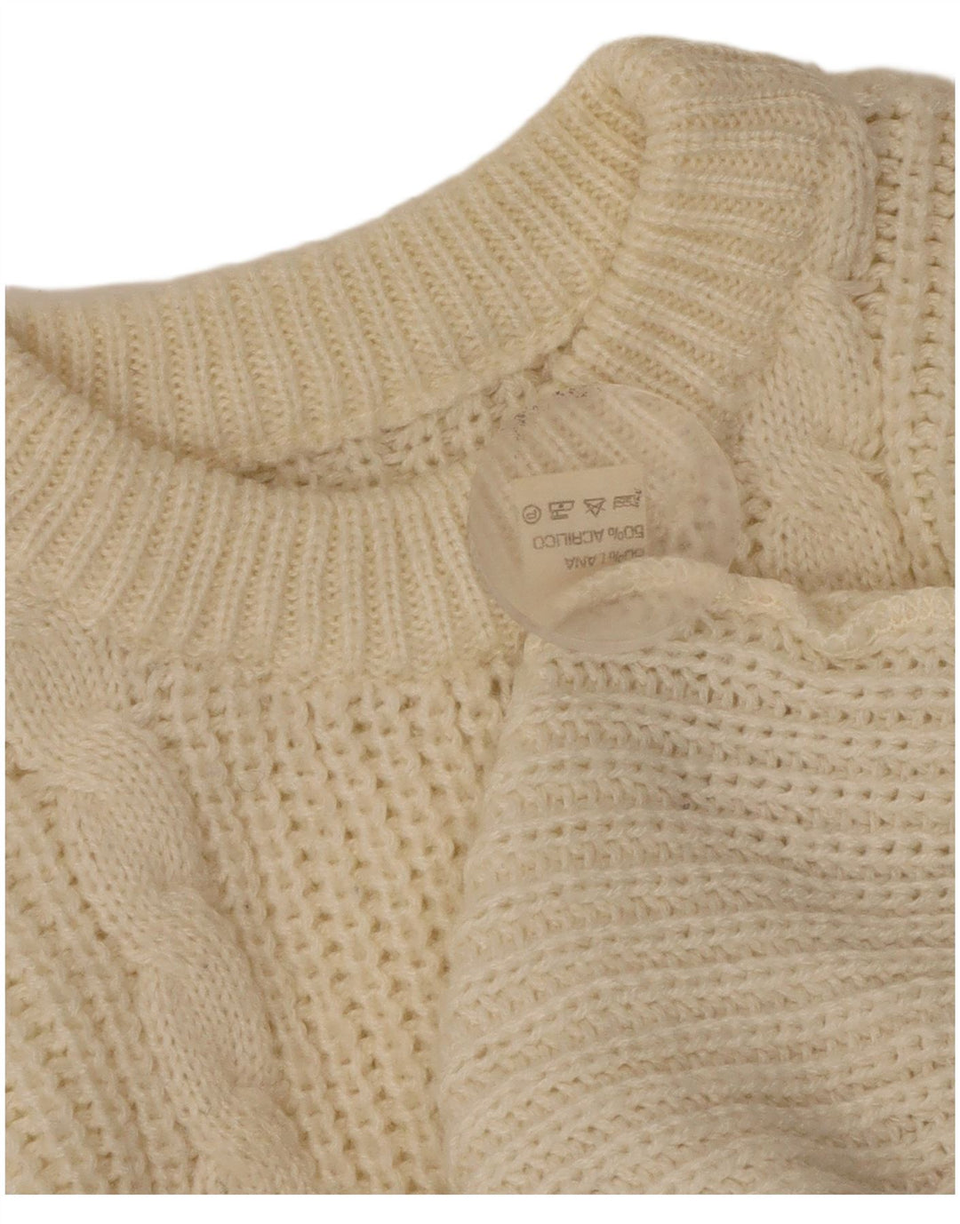 Vintage mujer cuello redondo jersey suéter Reino Unido 16 grande de lana blanca