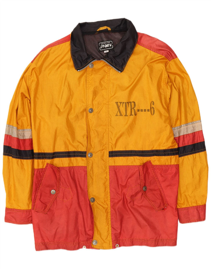 Vintage hombres gráfico impermeable Reino Unido 36 pequeño amarillo colorblock poliamida