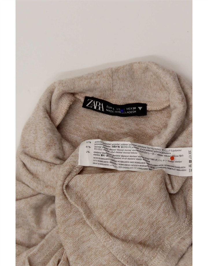 Zara Mujer Top Manga Larga UK 44 Grande Poliéster Moteado Beige