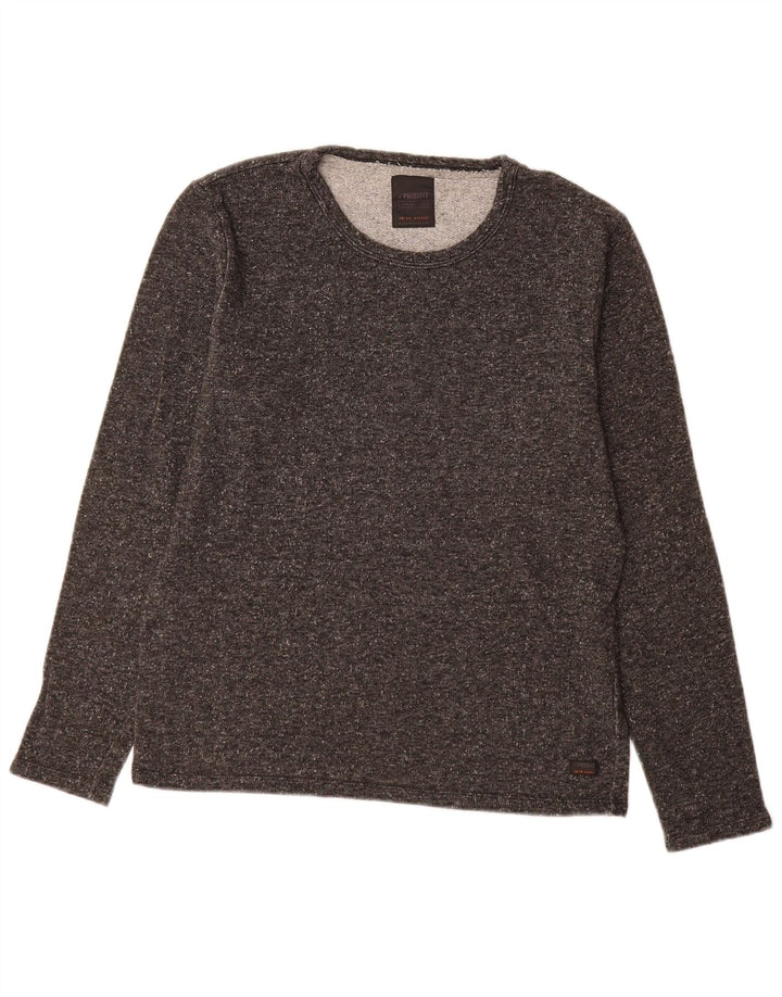 Vintage hombres top manga larga algodón gris grande