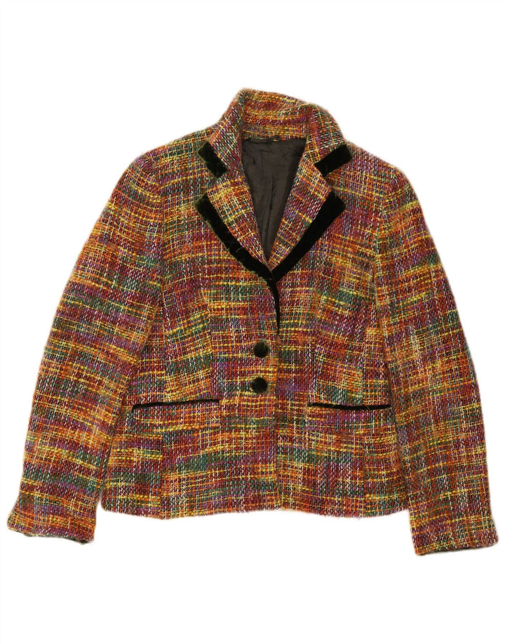 Vintage mujer 2 botones Blazer chaqueta IT 44 cheque multicolor medio