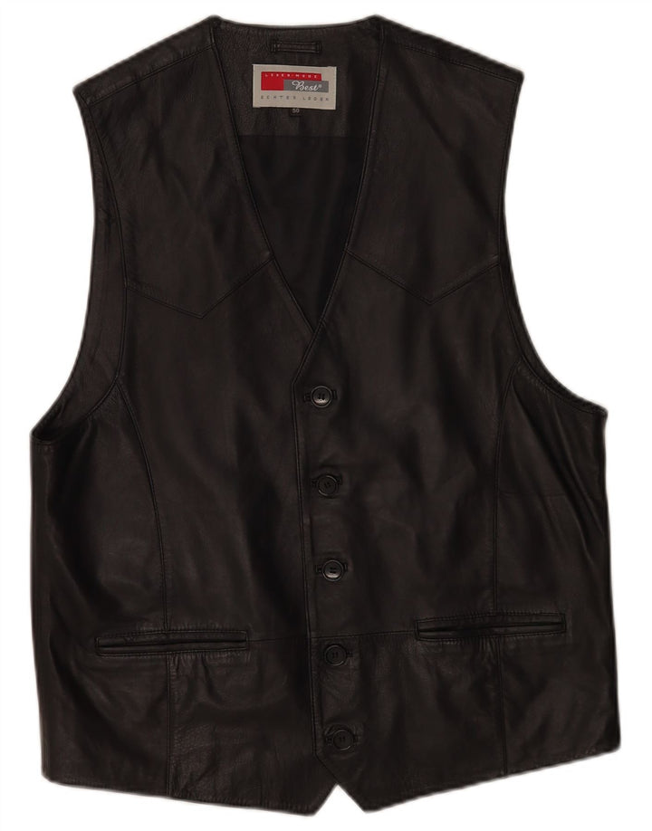 Chaleco de cuero vintage para hombre EU 50 cuero negro medio