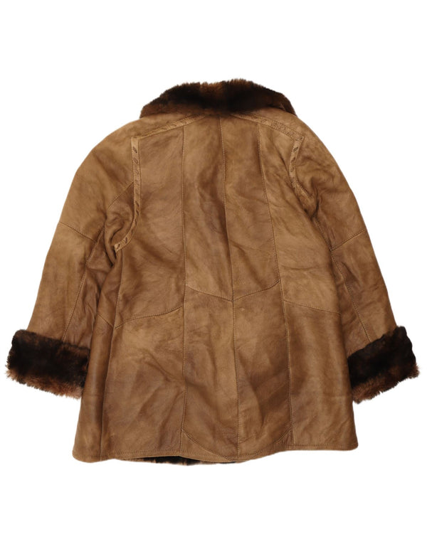 Vintage mujer shearling abrigo EU 40 marrón medio shearling