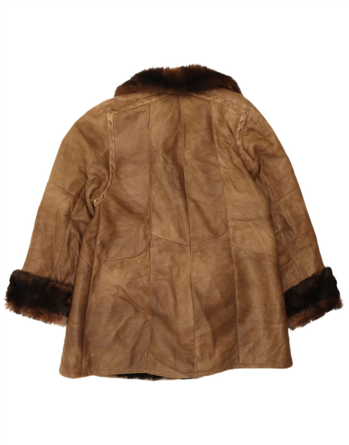 Vintage mujer shearling abrigo EU 40 marrón medio shearling