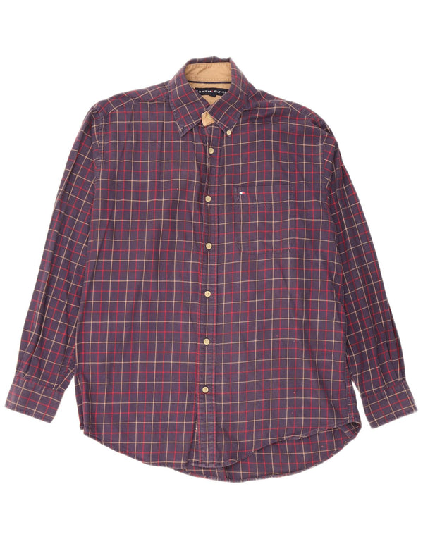 Tommy Hilfiger Camisa de franela para hombre de algodón a cuadros azul marino pequeño