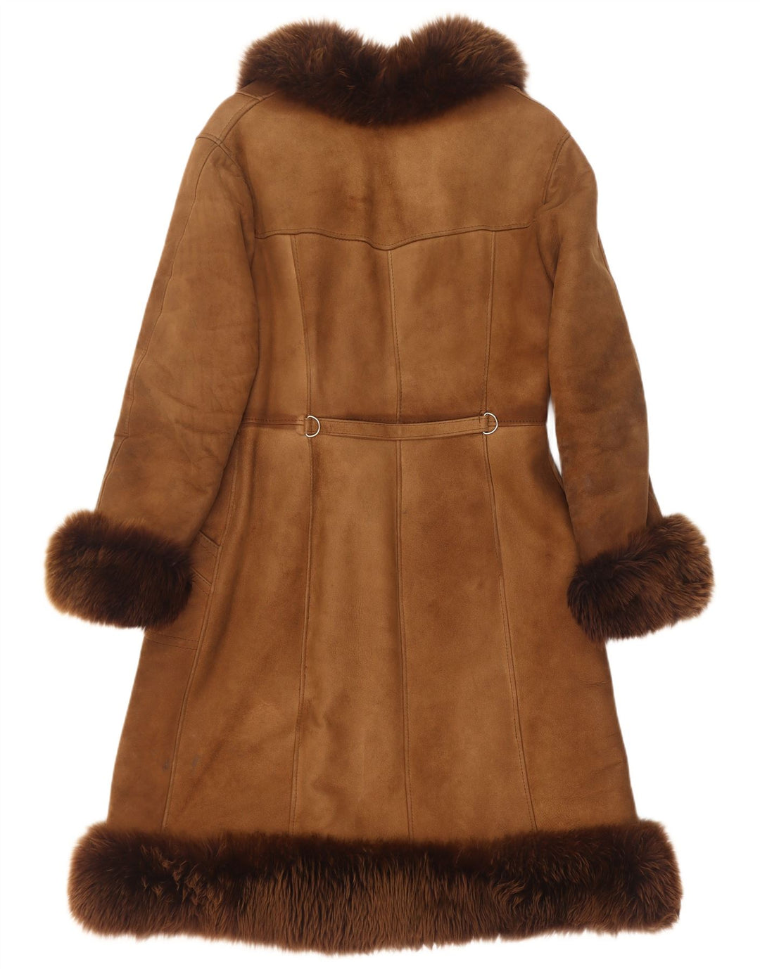 Vintage mujer shearling abrigo Reino Unido 14 cuero marrón medio