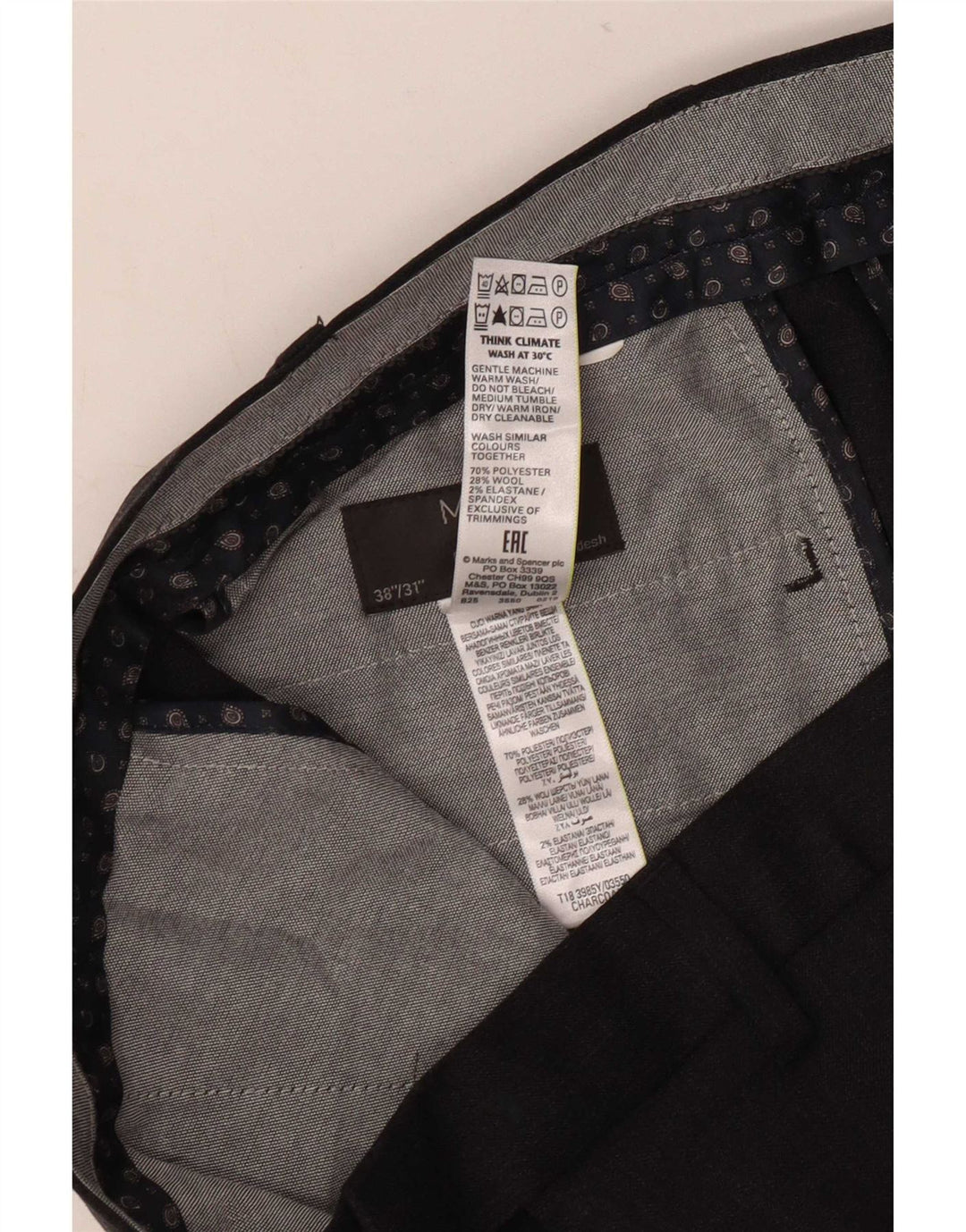 Marks & Spencer Pantalón de traje recto para hombre W38 L31 Poliéster gris