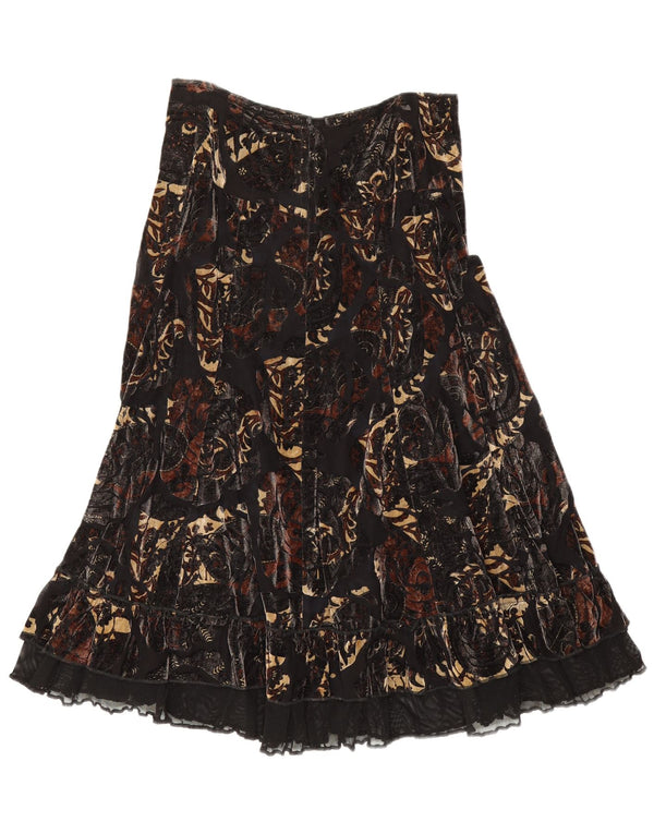Vintage mujer terciopelo A-Line falda W28 medio negro floral