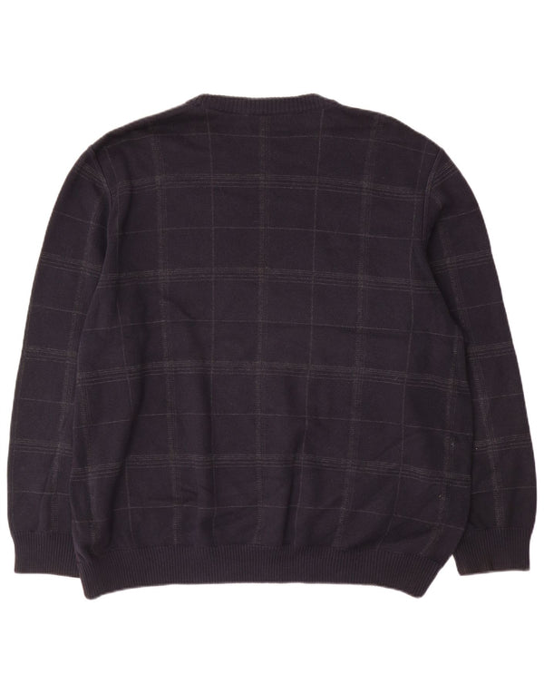 Marks & Spencer - Jersey de cuello redondo para hombre, talla XL, algodón a cuadros, color azul marino