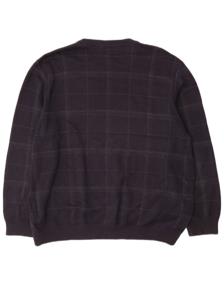 Marks & Spencer - Jersey de cuello redondo para hombre, talla XL, algodón a cuadros, color azul marino