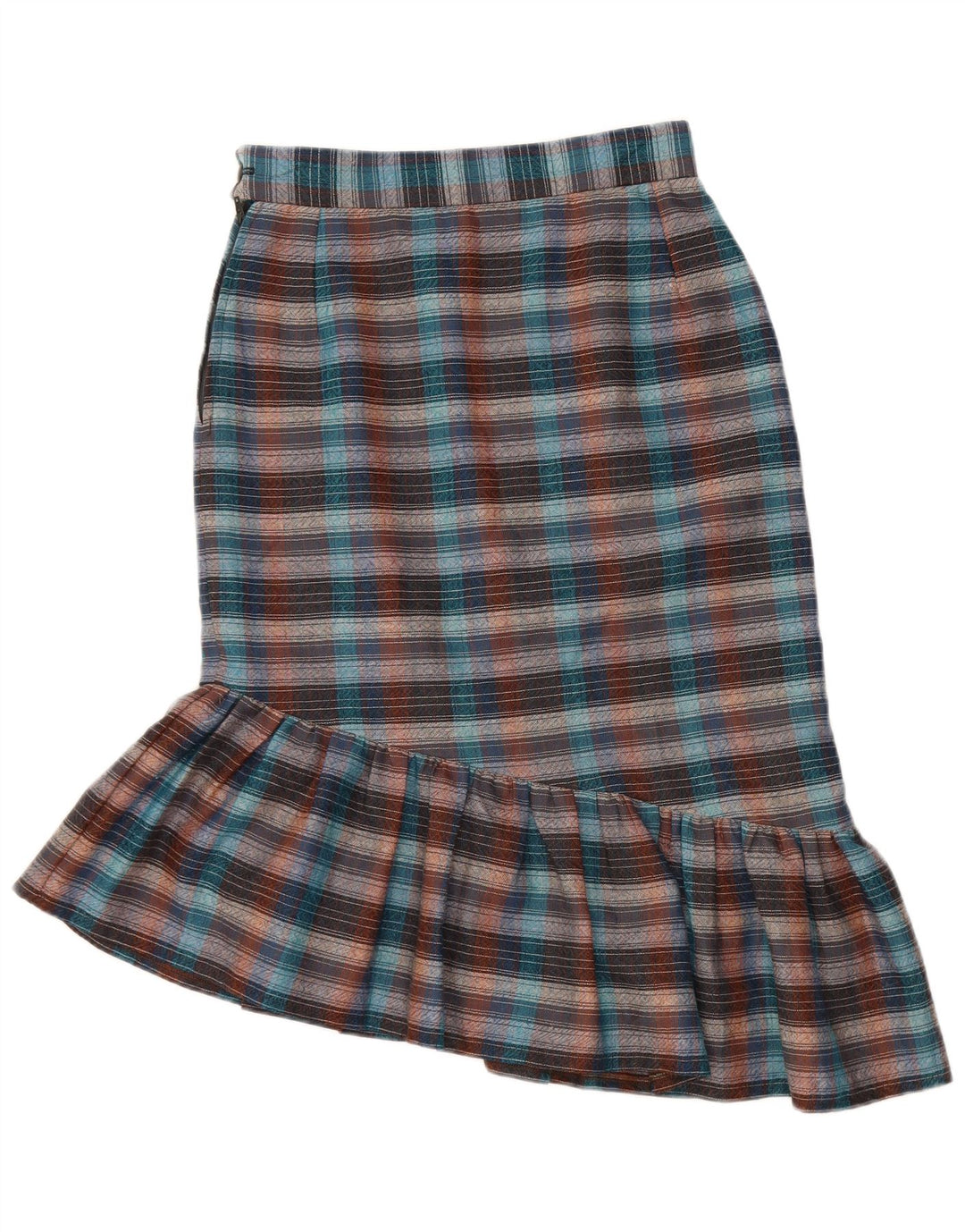 VINTAGE Falda trompeta asimétrica para mujer W26 Pequeño cuadro multicolor
