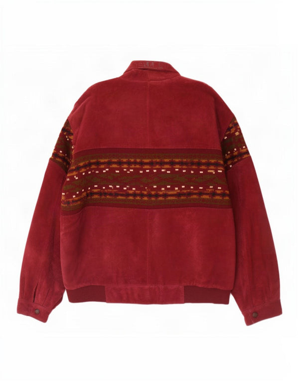 Vintage hombres Sherpa ante chaqueta Reino Unido 42 XL Maroon Fair Isle