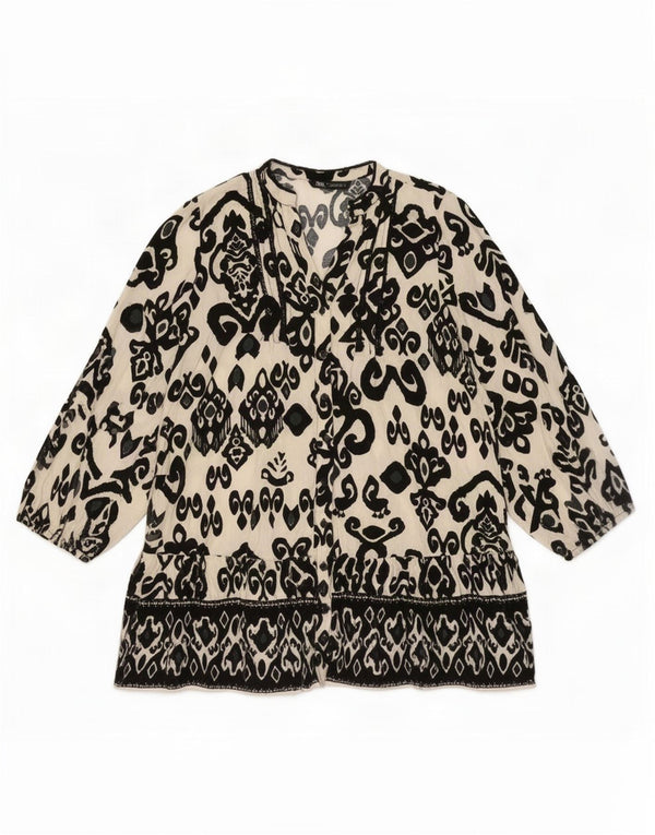 Zara Vestido Escalonado Para Mujer UK 46 Grande Blanco Ikat Viscosa