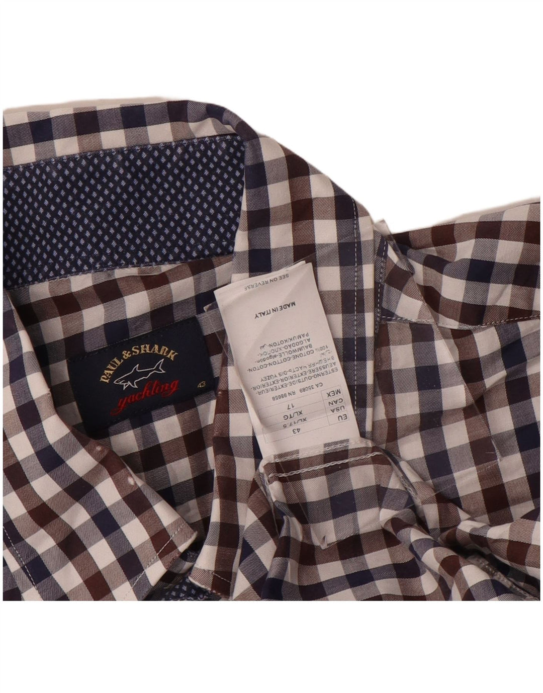 Camisa náutica para hombre Paul & Shark Talla 43 Algodón a cuadros multicolor grande