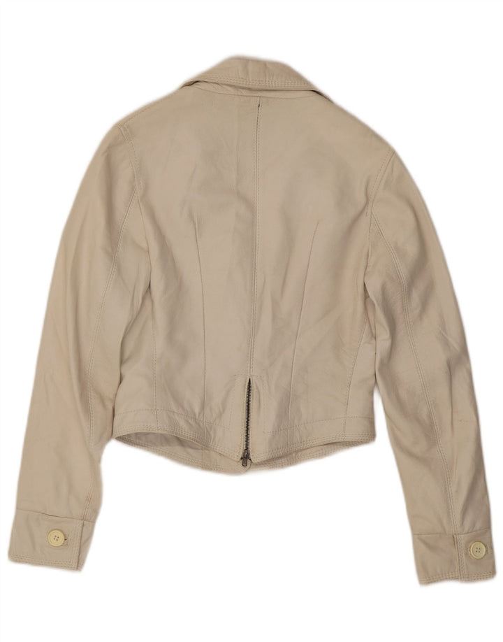 NADINE Chaqueta Blazer de Cuero con 3 Botones para Mujer UK 10 Small White Leather