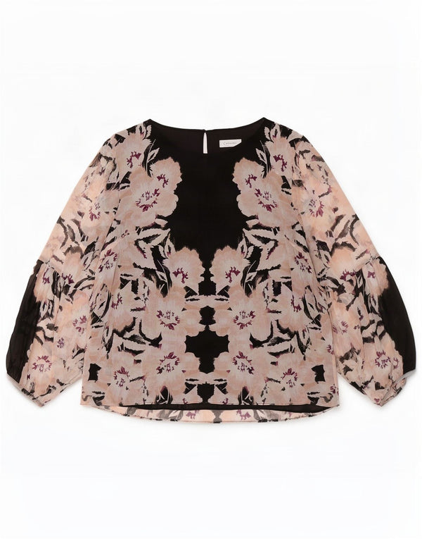 Calvin Klein Blusa de manga larga para mujer UK 40 XL Poliéster floral negro