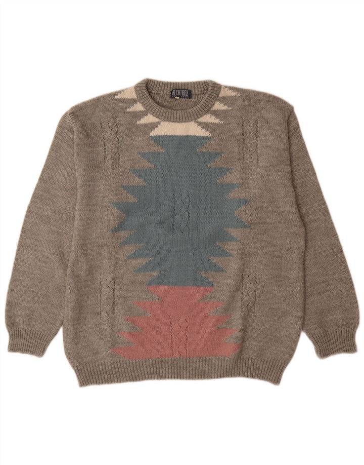 Alcatraz - Jersey de cuello redondo para hombre, lana geométrica gris grande