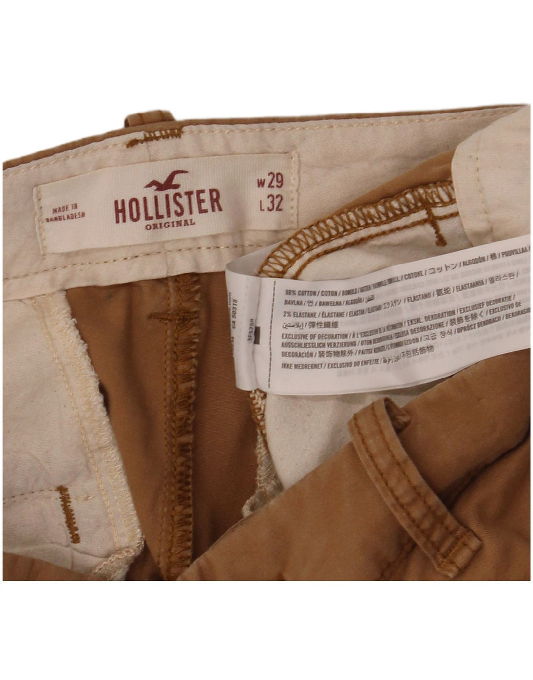 HOLLISTER Pantalón chino ajustado para hombre W29 L32 Algodón beige