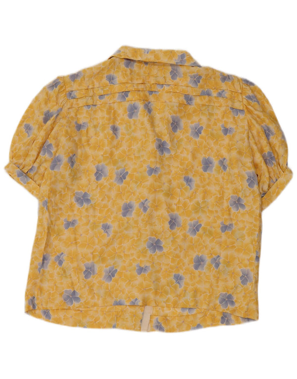 Vintage mujer camisa de manga corta blusa Reino Unido 14 medio amarillo floral