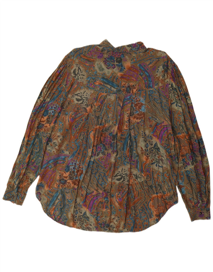 Vintage mujer longline camisa de gran tamaño blusa Reino Unido 14 Paisley verde medio