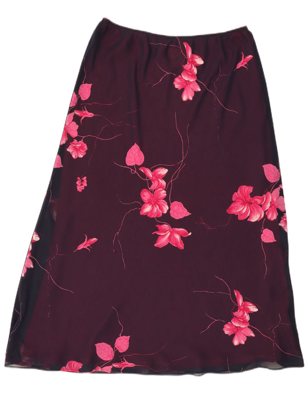 Jacques Vert Womens Midi Skirt UK 14 Large W34 Burgundy Floral Polyester