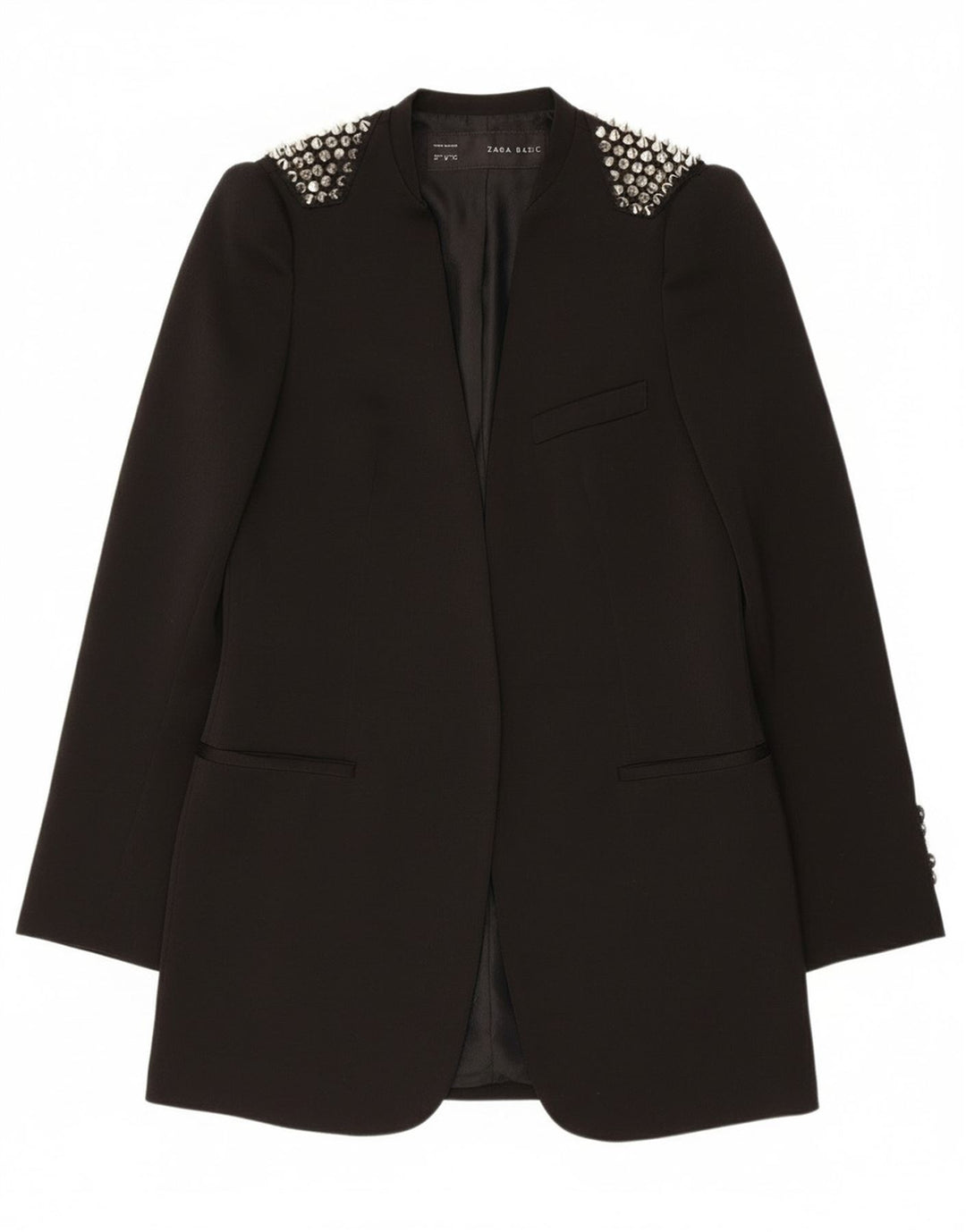 Zara Chaqueta Americana Abierta para Mujer UK 42 Mediana Negra