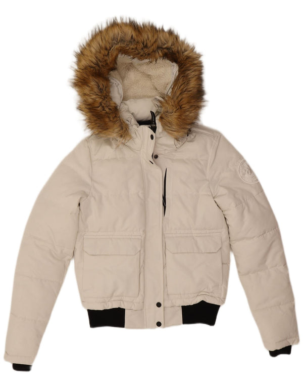 Superdry Chaqueta Acolchada Extragrande Con Capucha Para Mujer UK 40 Small Poliéster Blanco