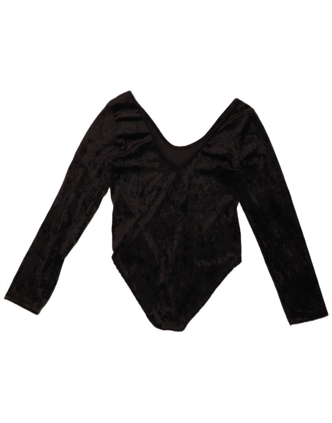 VINTAGE Mujer Velour Manga Larga Body UK 10 Pequeño Poliéster Negro