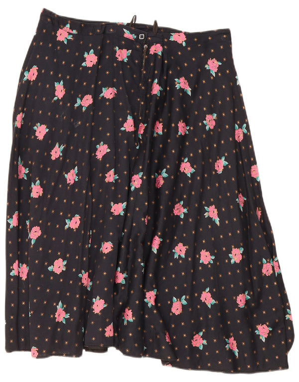 Vintage mujer A-Line falda W34 grande azul marino floral