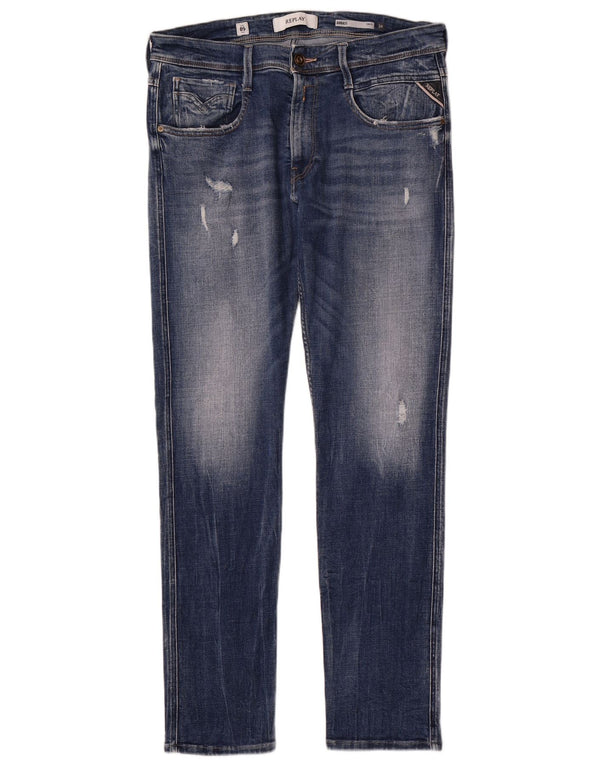 Replay Vaqueros ajustados desgastados Anbass para hombre W34 L32 Algodón azul
