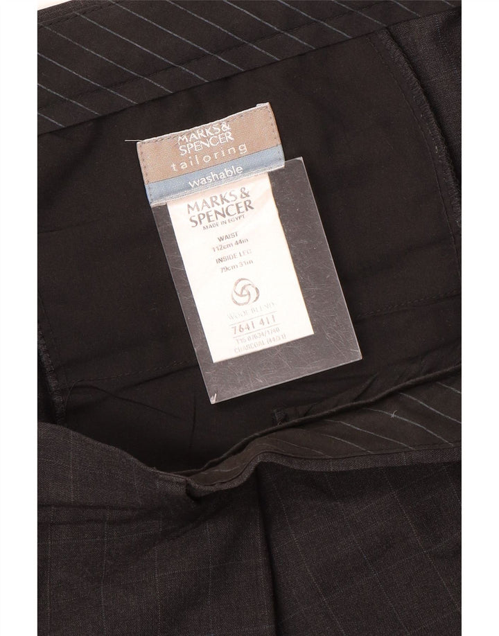 Marks & Spencer Pantalón de traje recto para hombre W44 L31 Poliéster a cuadros gris
