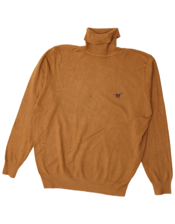 Vintage hombres rollo cuello jersey suéter XL Beige