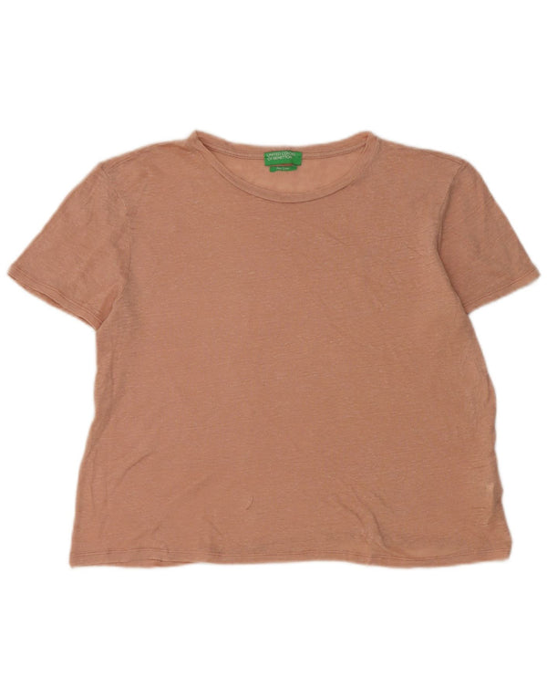 Benetton Camiseta Corta De Corte Suelto para Mujer UK 40 Small Pink Linen