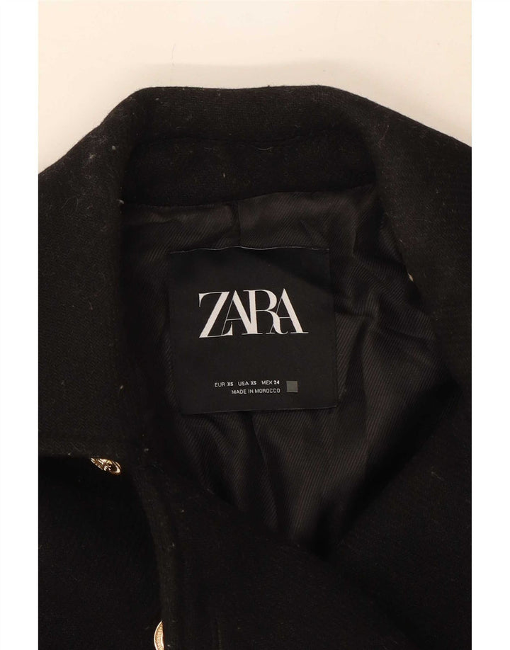 Zara Mujer Abrigo Cruzado UK 6 XS Lana Negra