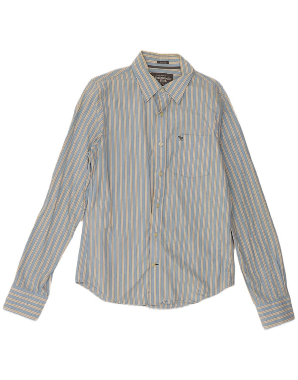 Abercrombie & Fitch Camisa musculosa para hombre Algodón azul a rayas grandes