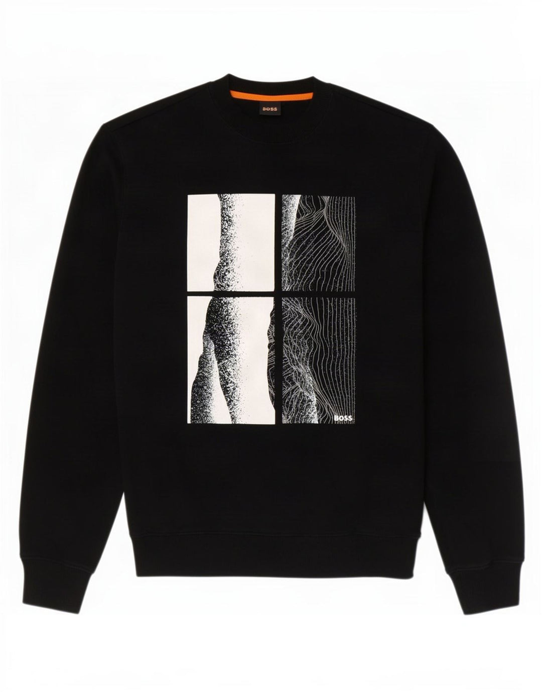 HUGO BOSS Hombre | Sudadera con gráfico tipo jersey de algodón negro mediano