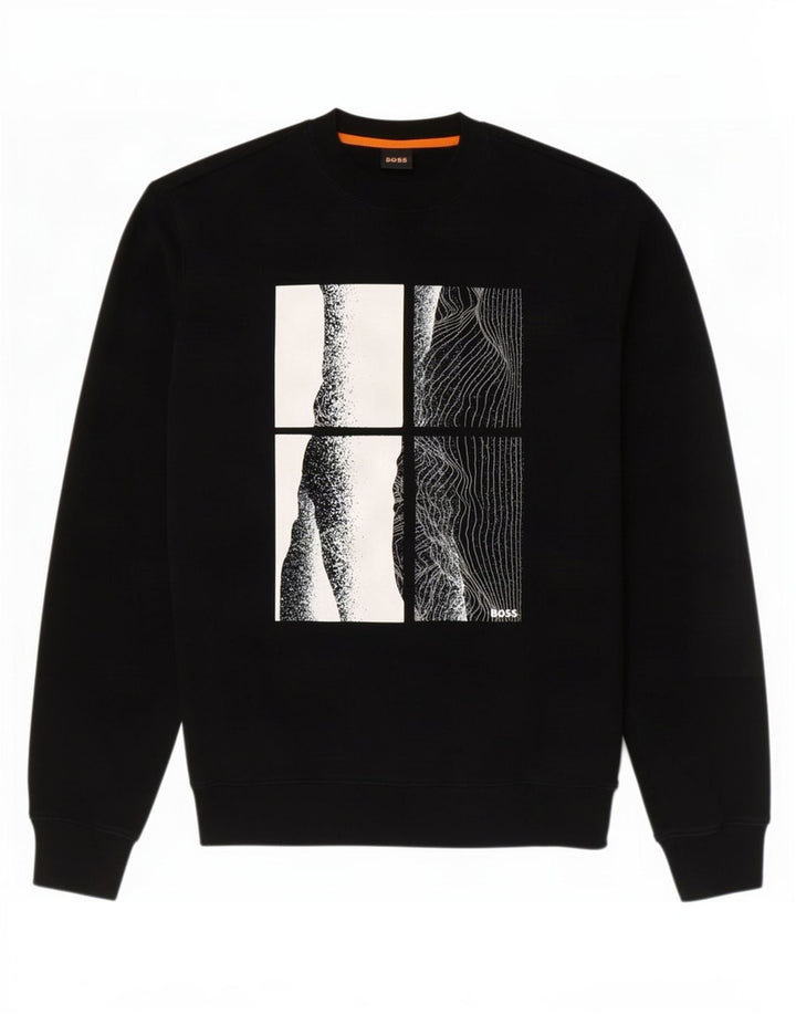 HUGO BOSS Hombre | Sudadera con gráfico tipo jersey de algodón negro mediano