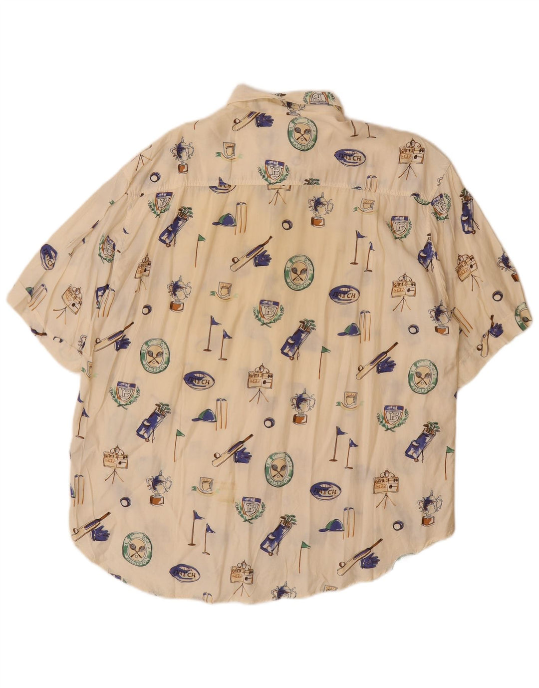 BARONI Camisa estampada de manga corta para hombre, talla grande, de viscosa en blanco roto
